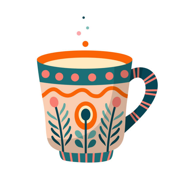 hell lackierter becher - tea cup coffee cup teapot domestic kitchen stock-grafiken, -clipart, -cartoons und -symbole
