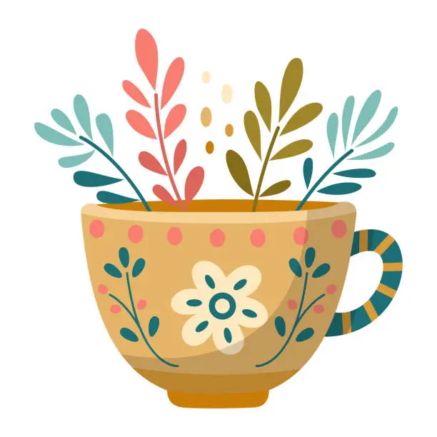 Vector illustration of Yellow cup with light flower