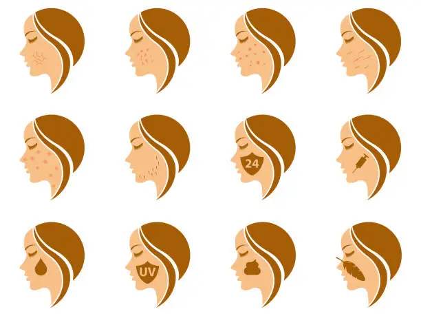 Vector illustration of Woman with a problem skin vector set