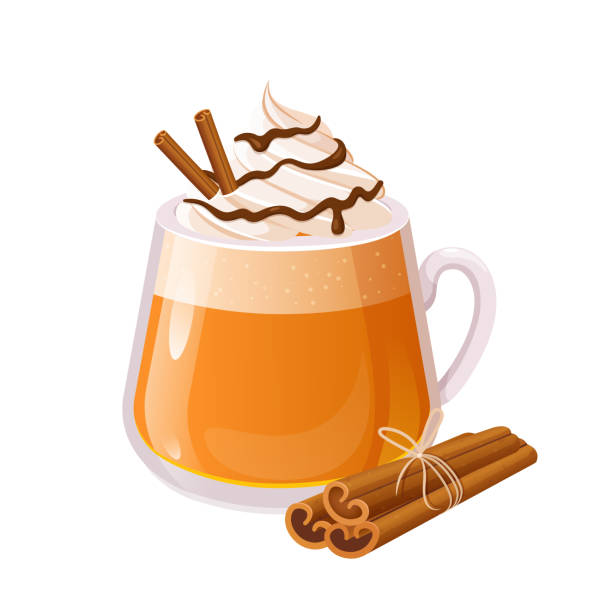 Pumpkin spice latte with cream and cinnamon Illustration with pumpkin spice latte with cream and cinnamon pumpkin latte stock illustrations
