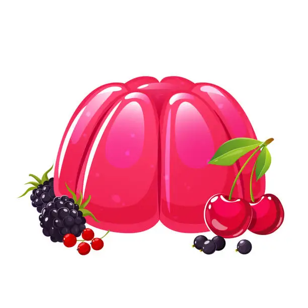 Vector illustration of Jelly pudding with berries