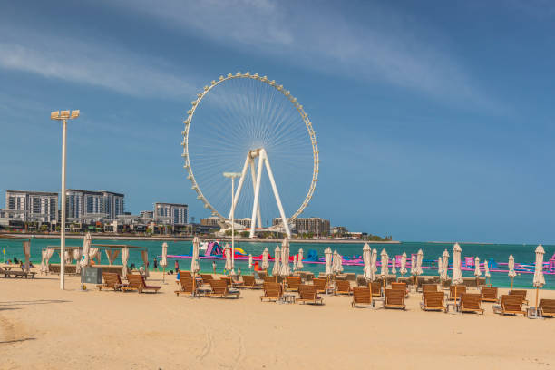 istock Beach in Dubai with a view of the Ferris wheel 2045688518