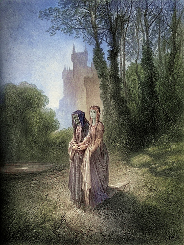 Vintage illustration of Arthurian legend, Enid and the Countess, Idylls of the King, Alfred Tennyson