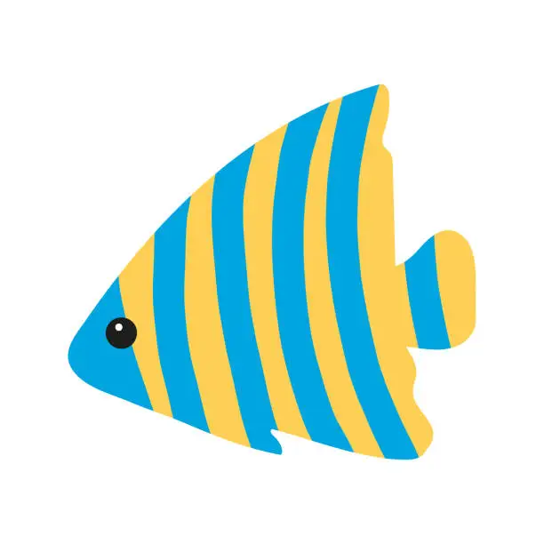 Vector illustration of Cute tropical striped fish. Hand drawn vector illustration for seasonal design.