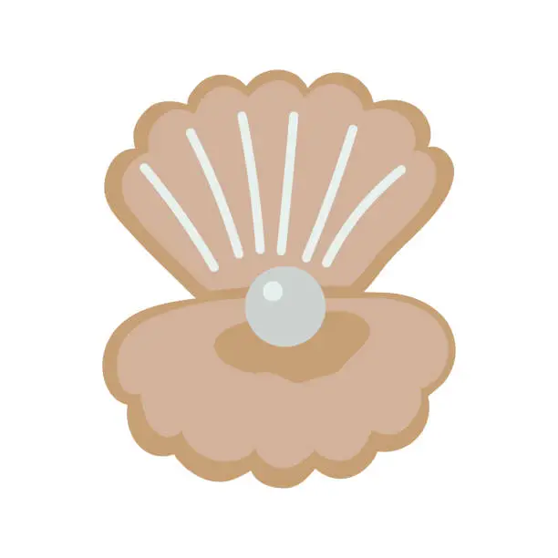 Vector illustration of Cute seashell with pearl. Hand drawn vector illustration for travel design.