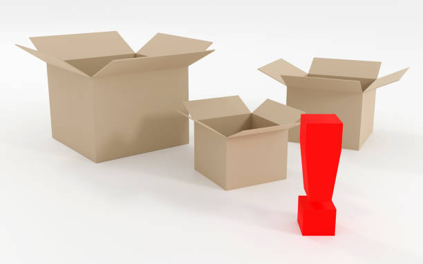istock 3d render sign exclamation mark near empty boxes. Simple minimalism concept. 2045733868