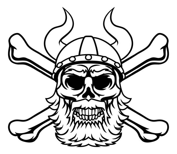 viking warrior helmet skull pirate cross bones - viking mascot warrior pirate stock-grafiken, -clipart, -cartoons und -symbole