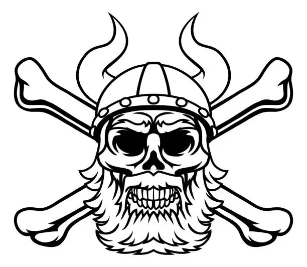 Vector illustration of Viking Warrior Helmet Skull Pirate Cross Bones