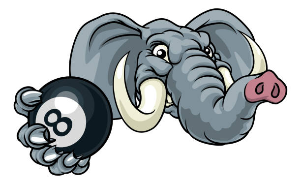 Elephant Pool 8 Ball Billiards Mascot Cartoon An elephant angry mean pool billiards mascot cartoon character holding a black 8 ball. republican elephant logo stock illustrations