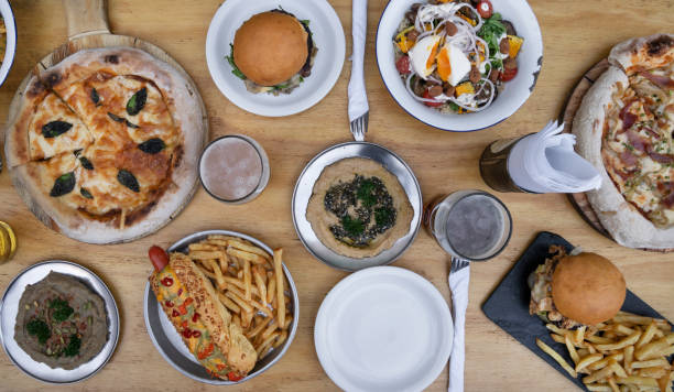istock Top view of the restaurant table with delicious dishes 2045805023