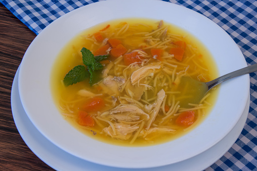 Bowl with homemade chicken soup