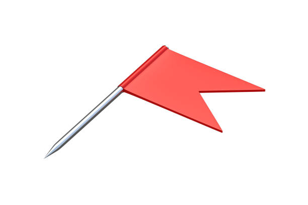 Flag pin isolated on white background. Office accessories. Map marker. School equipment. 3d render