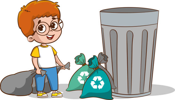 ilustrações de stock, clip art, desenhos animados e ícones de vector illustration of a little girl  recycling garbage - domestic room child cartoon little boys