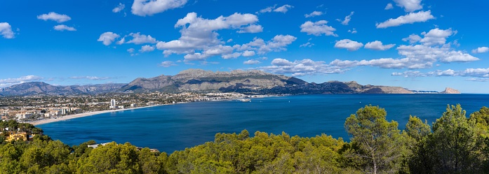 panorama landscape view of the Bay of Altea and the Serra de Bernia mountains in Alicante Province