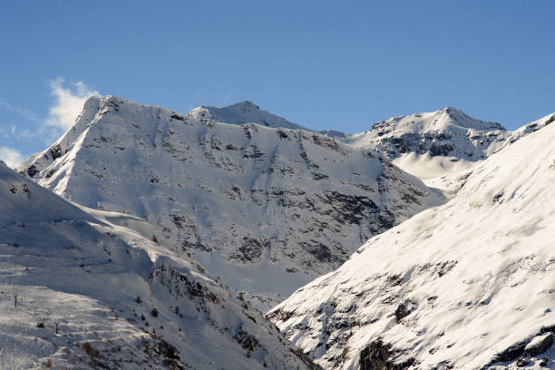 Snowy mountain in the Alps and blue sky