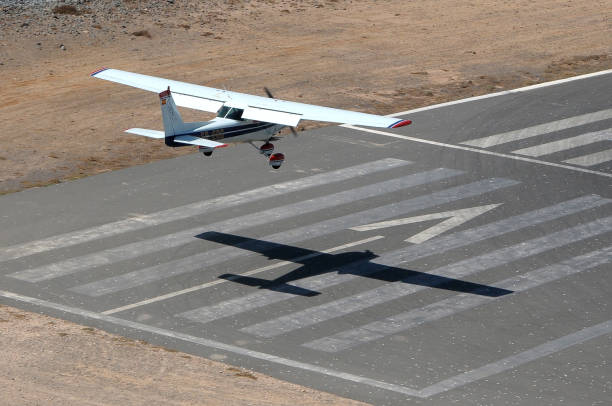 Gran Canaria, Canary islands - August 15, 2009: Small plane landing at the Berriel airfield in Gran Canaria