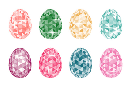Set of gem colourful brilliant easter eggs isolated on white background. Vector illustration
