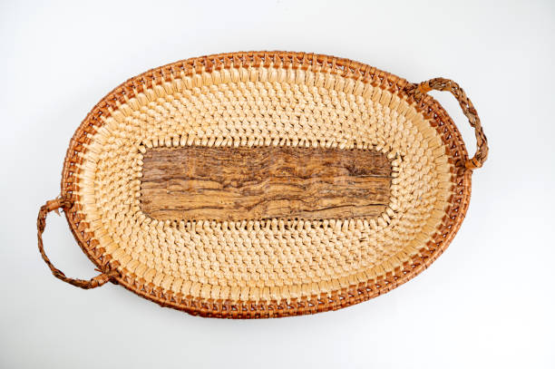 istock Wicker tray with handles isolated on white background. 2045922800
