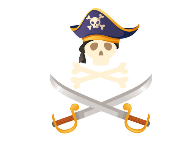 istock Skull with black bandana and crossbones vector illustration on white background 2045937965