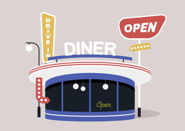 Retro Diner at Twilight, A Beacon of Americana, A charming restaurant welcomes guests with neon signs
