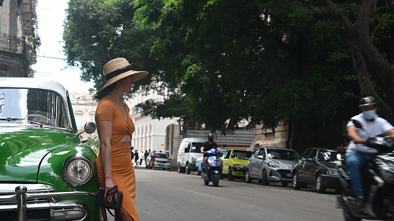 Woman explores historic district of Old Havana