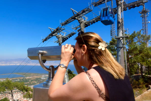 istock Woman looking at aerial city view through binoculars 2045987464