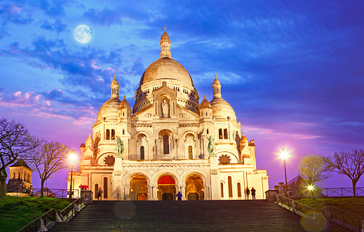 Illuminated basilica of the Sacred Heart of Montmartre