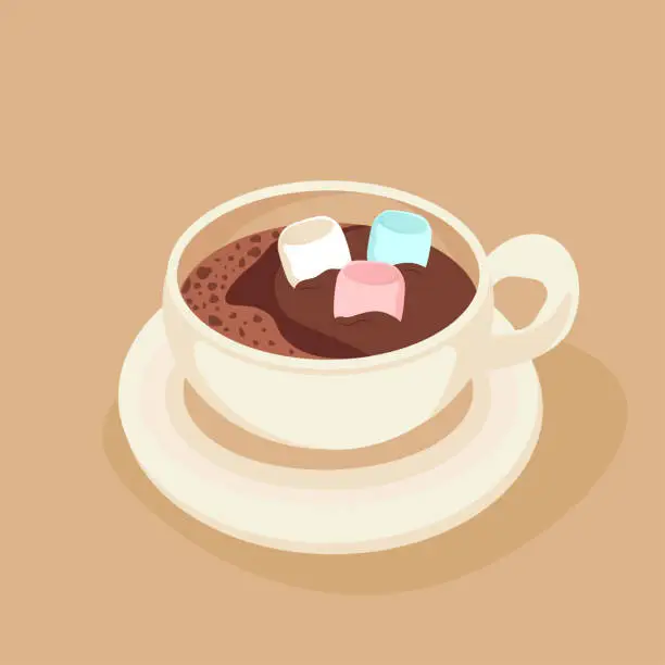 Vector illustration of Cup of coffee with marshmallow. Drawing, art, illustration of a cup of coffee. Vector EPS10