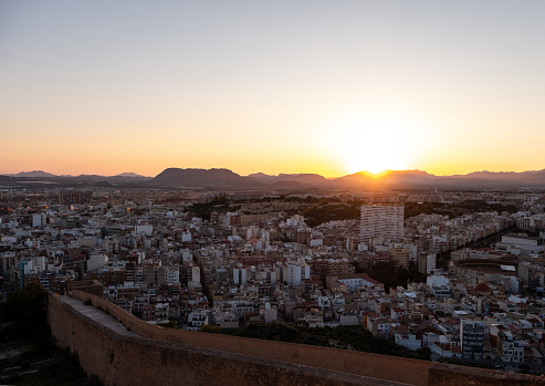 View of the cityscape of Alicante from Mount Benacantil and the Santa Barbara fortress.