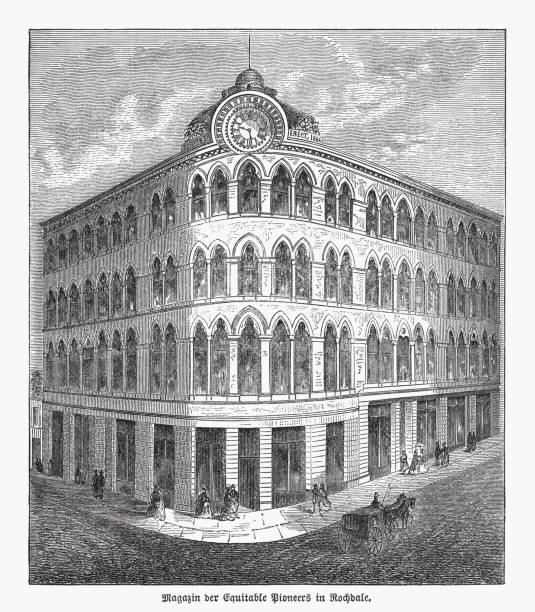 rochdale society of equitable pioneers, drzeworyt, opublikowane w 1869 r. - equitable building stock illustrations