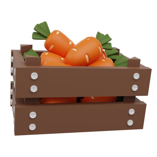 istock Carrots in a Wooden Container 3D render icon 2046086716