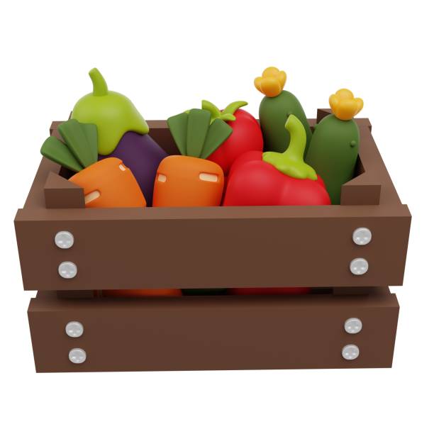 Vegetables in a Wooden Box 3D render icon