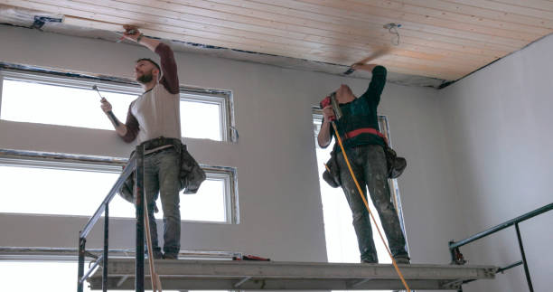 istock Men build wood ceiling in home 2046087287