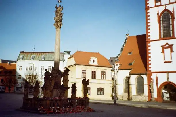 Photo of Memorial place 27. December 2023 in Chomutov for  victims of shooting at Faculty of Philosophy of Charles University in Prague on film photo -  blurriness and noise of scanned 35mm film were intentionally left in image