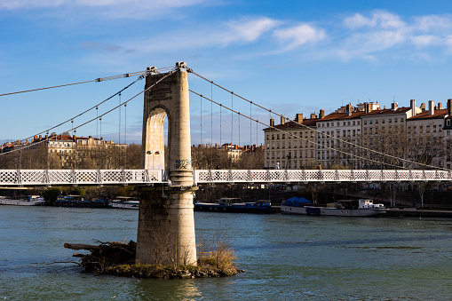Pedestrian footbridge of the Collège in Lyon, allowing the crossing of the Rhône River