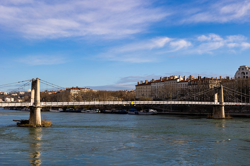 Pedestrian footbridge of the Collège in Lyon, allowing the crossing of the Rhône River