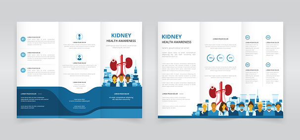 Trifold brochure, pamphlet, triptych leaflet template ideal for raising awareness of renal diseases and emphasizing the importance of early detection and proper treatments