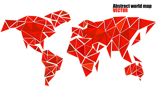 World, Geographic Area, Country, Abstract, Map, Polygon, Triangle, Colorful, Red