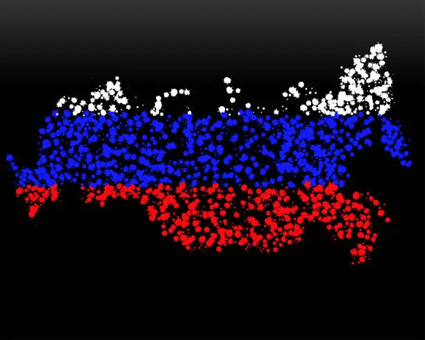 Vector illustration of Abstract Russia map of colors national flag isolated on black background, ink splashes, grunge splatter