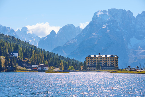 Lago di Misurina on a sunny day in autumn