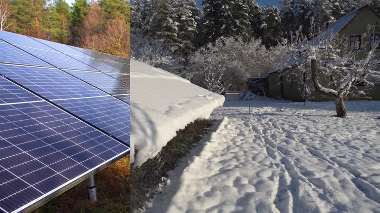 Solar panel covered by snow