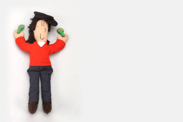 3d small people next to a big golf ball. 3d generated image. White background.
