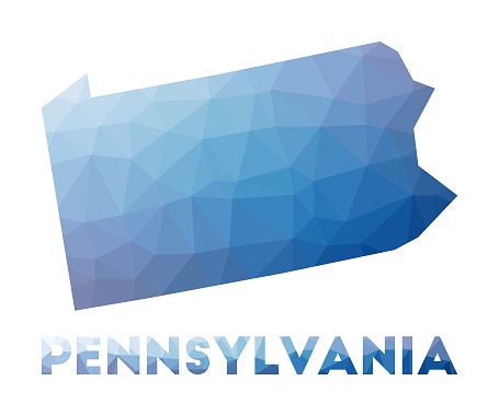 Low poly map of Pennsylvania. Geometric illustration of the us state. Pennsylvania polygonal map. Technology, internet, network concept. Vector illustration.