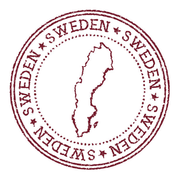 schweden rundstempel mit landeskarte. roter vintage-passstempel mit kreisförmigem text und sternen, vektorillustration. - passport sweden customs europe stock-grafiken, -clipart, -cartoons und -symbole