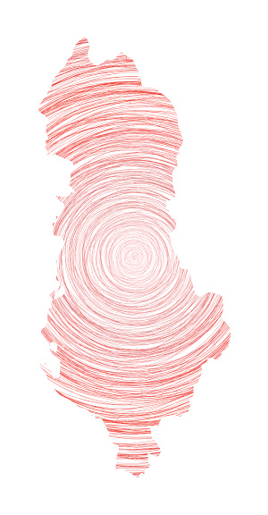 Albania map filled with concentric circles. Sketch style circles in shape of the country. Vector Illustration.