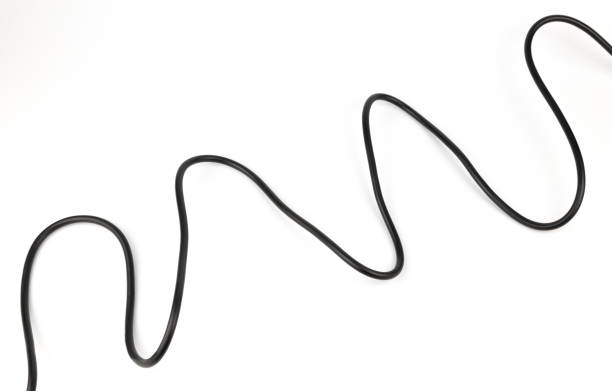 istock Copper wire in black insulation on a white background. Power cable. 2046229455