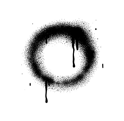 Graffiti Sprayed Circle Design Element in Black on White. Spray Paint Ring. Street style. Round Logo. Grunge Vector Illustration.