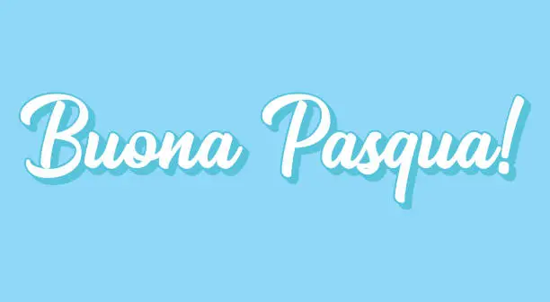 Vector illustration of Hand sketched lettering quote Buona Pasqua, Happy Easter in Italian. Isolated on blue background.