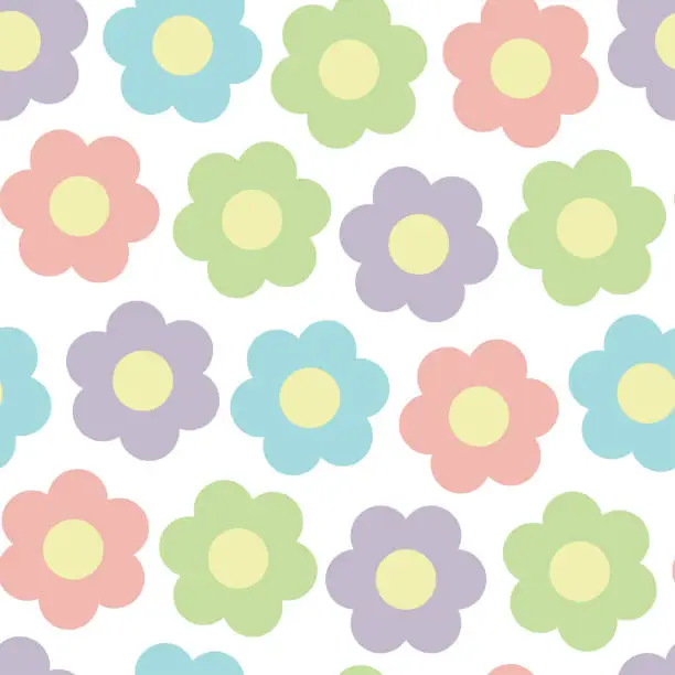 Vector illustration of Retro pastel mod flowers white pattern