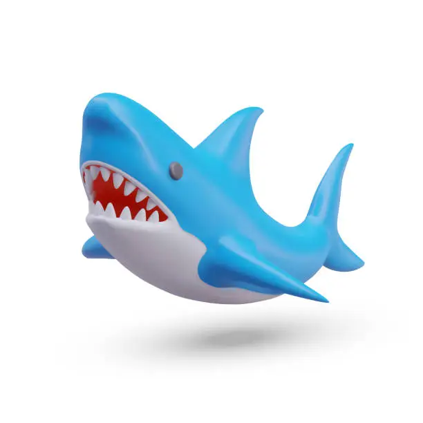 Vector illustration of Shark with gaping mouth full of teeth. Terrible inhabitant of sea, ocean